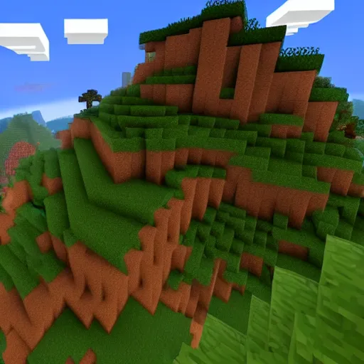 Prompt: a Minecraft world with mountains in the background