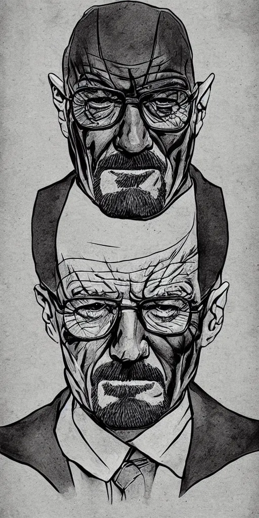 Image similar to portrait of walter white as the batman, illustration, art by neil gaiman