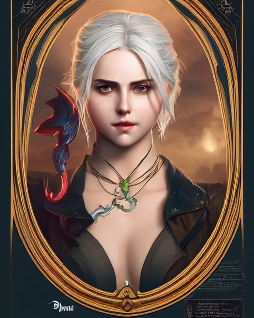 Prompt: Ciri, princess portrait, art nouveau, by artgerm and WLOP, photorealism, cosmic celestial aura