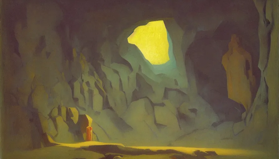 Image similar to a detailed oil painting of dark eerie ominous cave, prison cell, by nicholas roerich, by frank frazetta, by seurat, by hans emmenegger, by bruce pennington, by eyvind earle, moisture, grainy, highly detailed, realistic, outline, line,