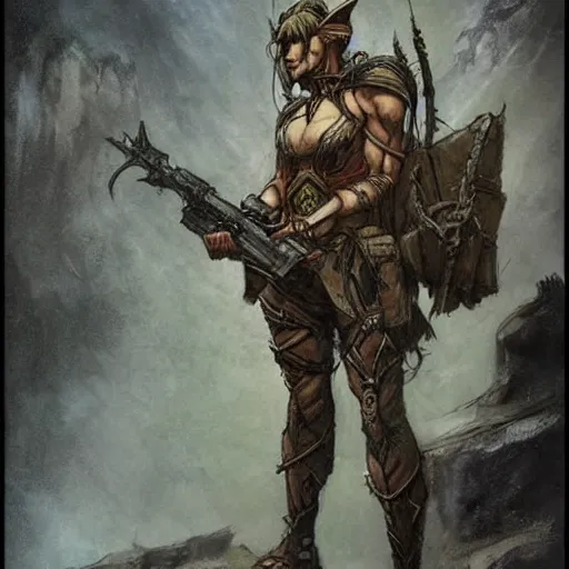 Prompt: an elven sniper in the style of Frank Frazetta in the style of leonard boyarsky art trending on artstation deviantart Pinterest detailed realistic HD 8k High Resolution