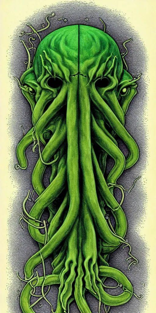 Image similar to cthulhu cross section scientific illustration biology book, highly detailed