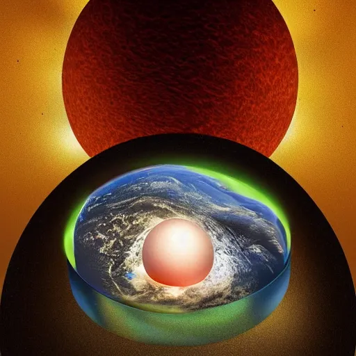 Image similar to the planet earth is in a galactic sized egg. the egg is cracked open and earth falls out. digital art, dramatic lighting, comedy, science fiction, concept art, epic fantasy, surreal.