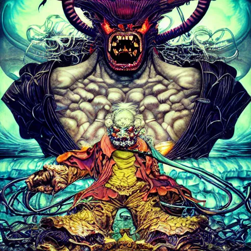 Image similar to portrait of crazy balrog, ymmetrical, by yoichi hatakenaka, masamune shirow, josan gonzales and dan mumford, ayami kojima, takato yamamoto, barclay shaw, karol bak, yukito kishiro