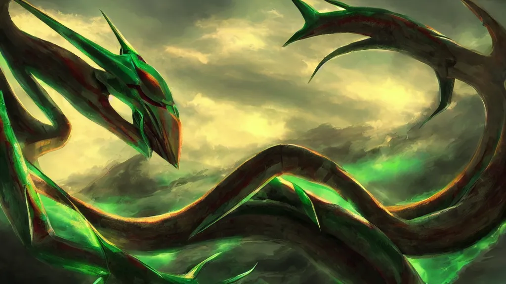 Image similar to Rayquaza, fantasy artwork, award winning, beautiful scenery, artstation