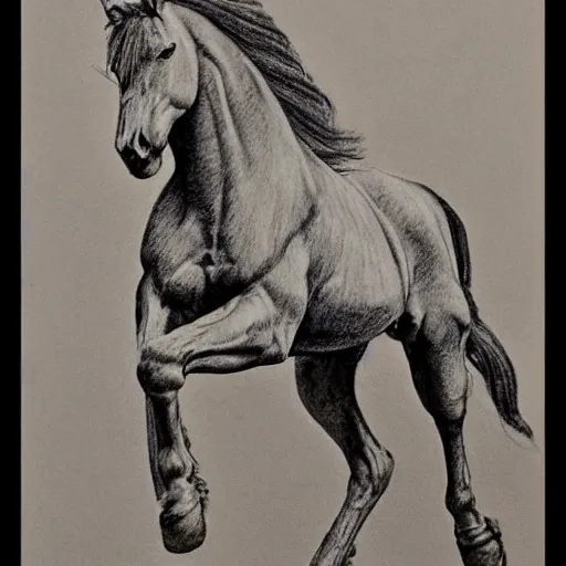 Prompt: a galloping wild horse, gestural-pencil-study by da-vinci