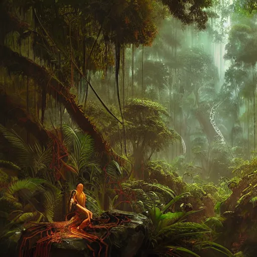 Image similar to jungle by greg rutkowski tripping on ayahuasca