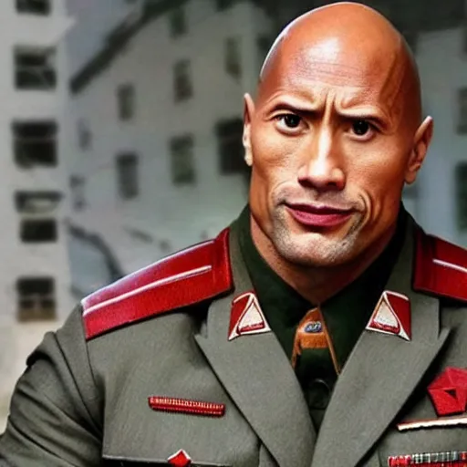 Prompt: dwayne johnson wearing a soviet soldier uniform