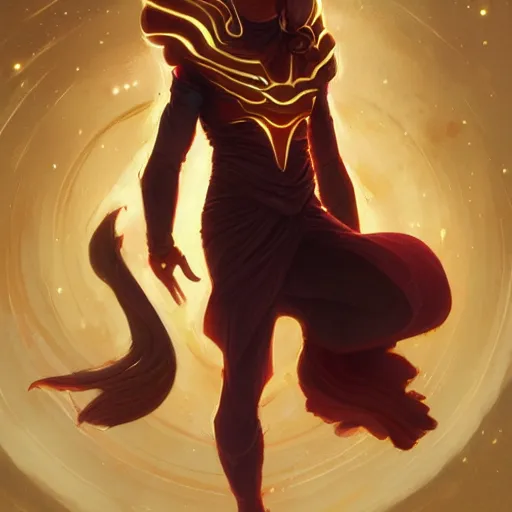 Prompt: cosmic tailor, ethereal, full-body portrait, astral background, science fantasy, portrait, highly detailed, digital painting, artstation, concept art, sharp focus, illustration, art by terese nielsen and greg rutkowski and magali villeneuve, red white and gold color scheme