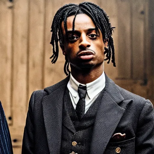 Image similar to playboi carti in peaky blinders 4 k the detailed super realistic