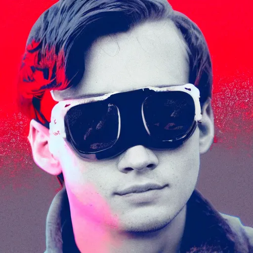 Image similar to anaglyph effect aloof portrait of a young dude 2 9 years old, with placebo