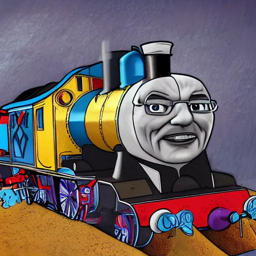 Image similar to Walter White as Thomas the Tank Engine, horrific abomination, digital art, 4K, trending on DeviantArt