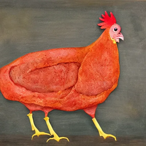 Prompt: a chicken made of beef