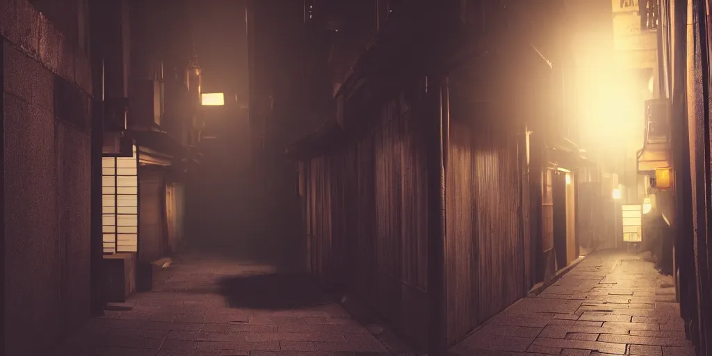 Prompt: a japanese alleyway at night, in the style of blade runner 2049, volumetric lighting