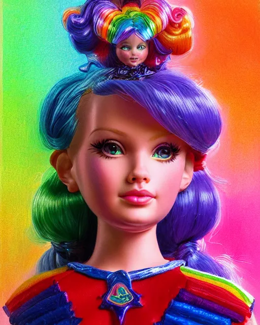 Image similar to rainbow brite portrait | highly detailed | very intricate | symmetrical | whimsical and magical | soft cinematic lighting | award - winning | closeup portrait | barbie doll | painted by donato giancola and mandy jurgens and ross tran | pastel color palette | featured on artstation