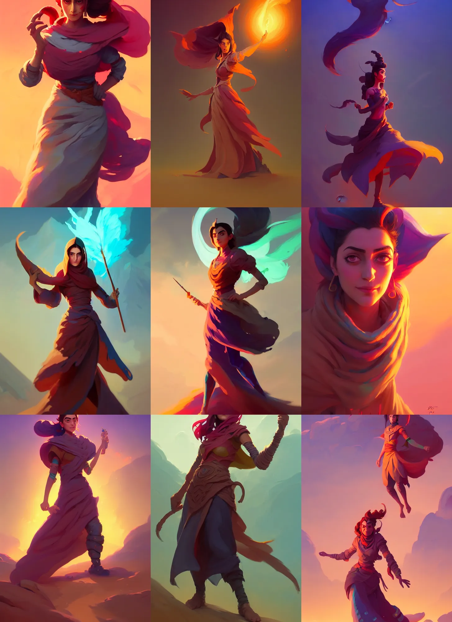 Prompt: full body centered painted portrait, maya ali as a wind mage, gussy colors, octane render, gloomhaven, matte painting concept art, official fanart behance hd artstation by jesper ejsing, by rhads and makoto shinkai and lois van baarle and ilya kuvshinov and rossdraws