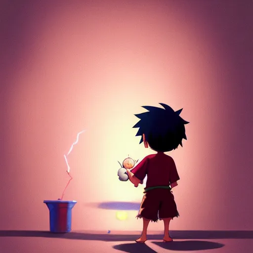 Image similar to goro fujita ilustration of luffy, small streaks of light through, painting by goro fujita, sharp focus, highly detailed, artstation