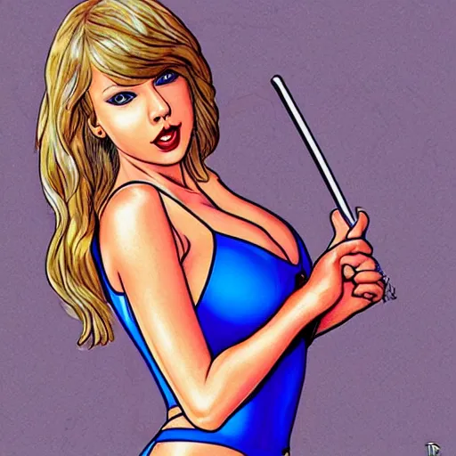 Image similar to Taylor Swift as drawn by Frank Cho, safe for work, fully clothed
