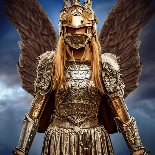 Image similar to beautiful angel warrior with ornate armour, highly detailed, 4k, HDR, smooth, sharp focus, hyper realistic, high resolution, award-winning photo