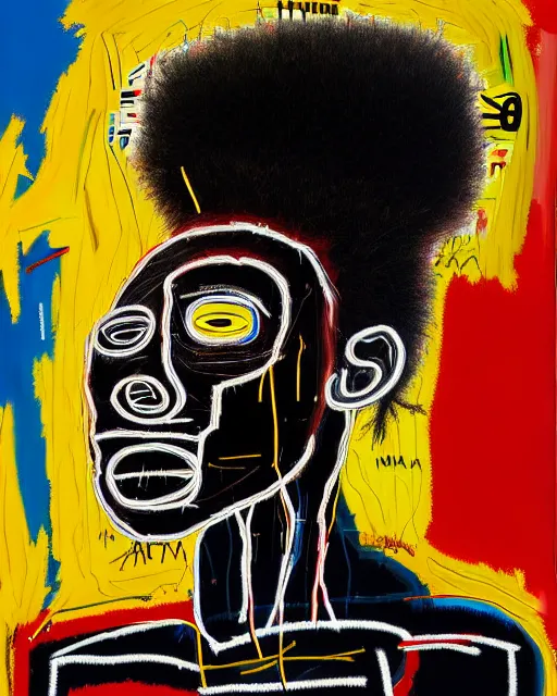 Image similar to A extremely ultra highly detailed majestic hi-res beautiful immaculate head and shoulders award winning painting stunning portrait masterpiece of the face of a strong black african man by Jean-Michel Basquiat, 8k, high textures, ultra hyper sharp, insanely detailed and intricate, super detailed, 8k HDR ultra high quality