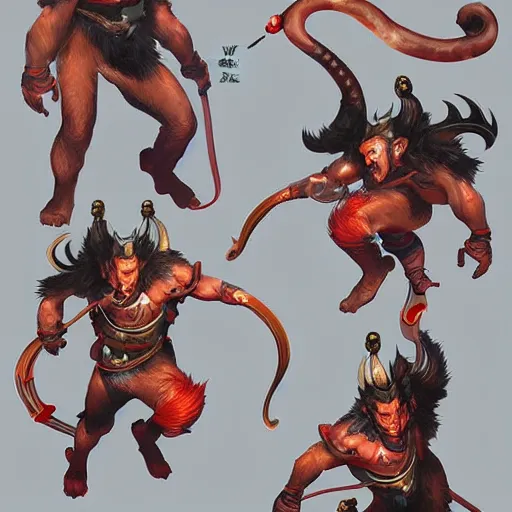 Image similar to monkey king vs. Nezha with three heads and six arms,Concept Artist,from artstation,by chi hao to