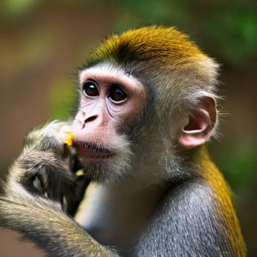 Image similar to a national geographic award winning photograph of a monkey smoking a joint