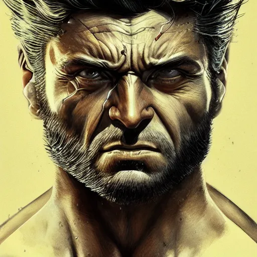 Image similar to wolverine in costumem starring into the camera, fixed eyes, cinematic, surreal, dramatic lighting, face, detailed, intricate, elegant, highly detailed, digital painting, artstation, chalk, concept art, smooth, sharp focus, illustration, art by sam spratt,