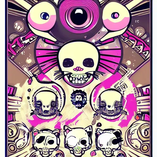 Prompt: manga skull portrait apes female astronaut profile skeleton hello Kitty kawaii illustration detailed style by Alphonse Mucha pop art nouveau