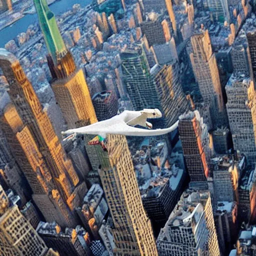 Prompt: a flying dragon flying above New-York city