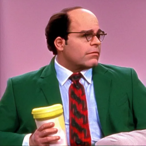 Image similar to George Costanza on Seinfeld selling a big bag of weed