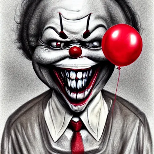 Prompt: surrealism grunge cartoon portrait sketch of a monster with a wide smile and a red balloon by - michael karcz, loony toons style, pennywise theme, horror theme, detailed, elegant, intricate