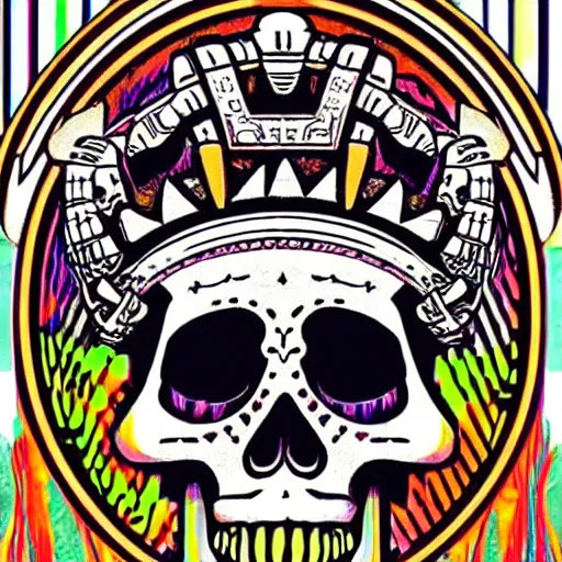 Image similar to aztec skull with a ((((((((((crown of hops)))))))))), acidwave!!!!!!!!!!!!!!!!!!!!!!!!!!!