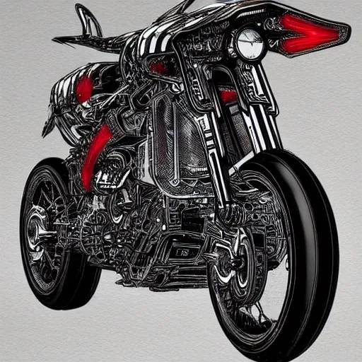 Image similar to a detailed intricate beautiful rocket-powered cyberpunk-style flying motorbike, trending on arstation