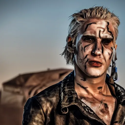 Image similar to xqc as immortan joe in mad max fury road, 4k, high detail, high-resolution photograph, professional photography, ultra-detail