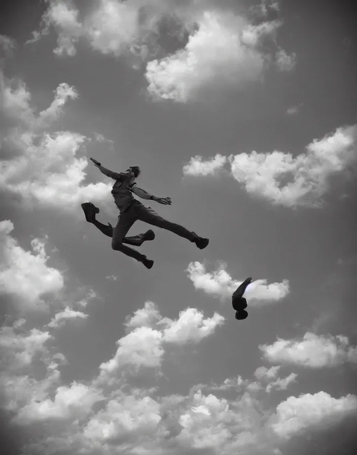 Prompt: “ human jumping in the sky, photorealistic ”