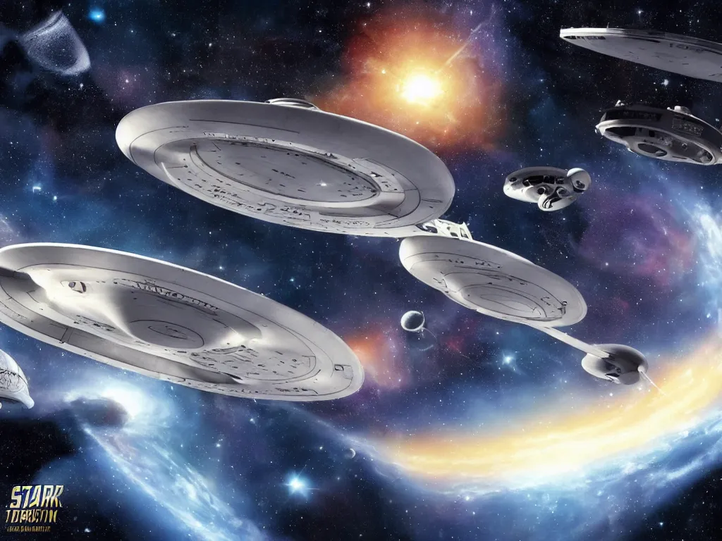 Prompt: Star Trek`s Enterprise flying in a starry outer space realistic