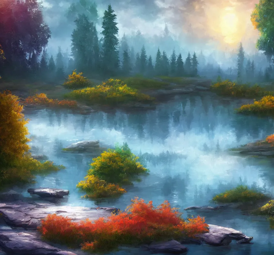 Image similar to bob ross, abstract, oil painting, unreal engine 5, wallpaper, 8 k, ultra detailed, realistic photo, artstation