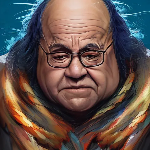 Image similar to anime portrait of Danny Devito as a shaman yedi using dark force to eliminate trump as an anime antagonist by Stanley Artgerm Lau, WLOP, Rossdraws, James Jean, Andrei Riabovitchev, Marc Simonetti, and Sakimichan, trending on artstation