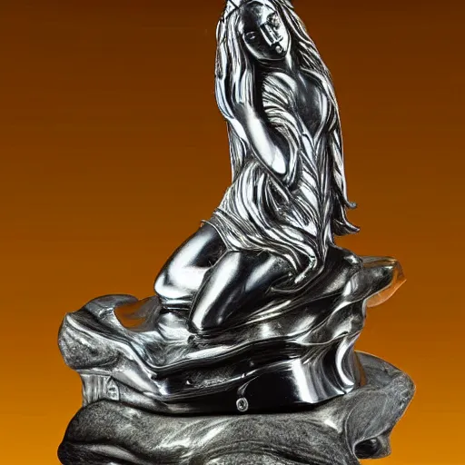 Prompt: a dramatic scene of a shivah statue sculpted in polished bismuth by Bernini