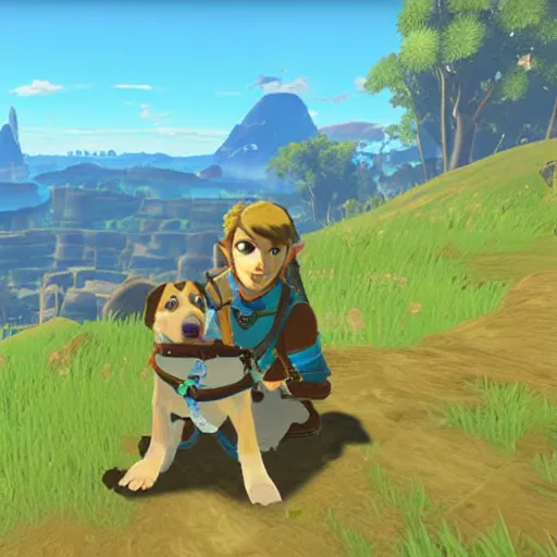 Image similar to australian shepherd with link in breath of the wild