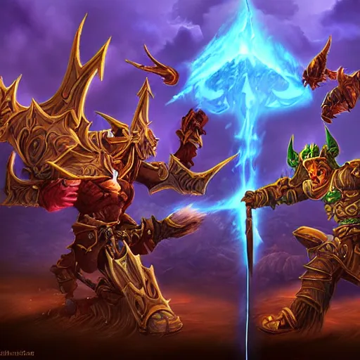 Image similar to world of warcraft epic battle, digital painting, art, deviantart