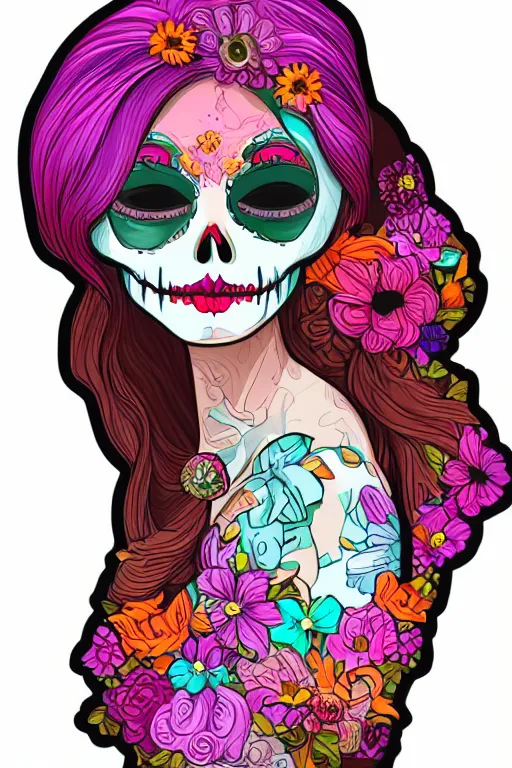 Image similar to portrait of a flower skeletor girl, art by milka oxana, sticker, colorful, illustration, highly detailed, simple, smooth and clean vector curves, no jagged lines, vector art, smooth