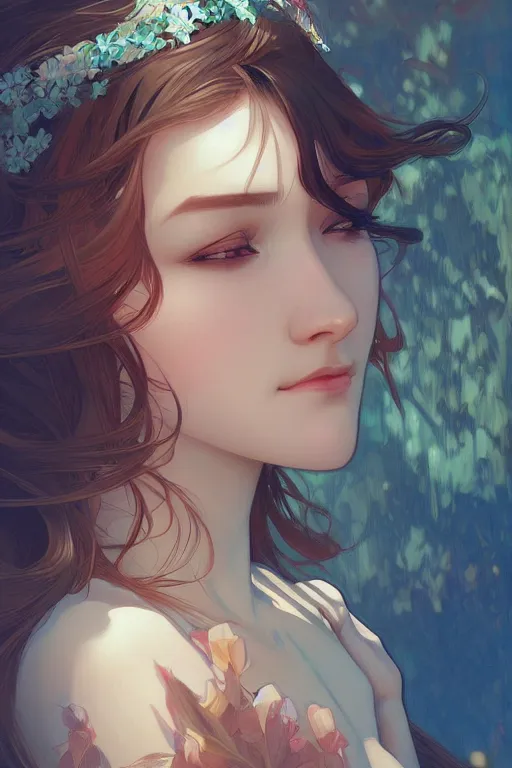 Image similar to A beautiful girl, highly detailed, digital painting, artstation, concept art, smooth, sharp focus, illustration, art by artgerm and alphonse mucha, high definition digital art, in the style of Ross tran and ilya kuvshinov