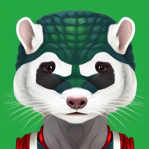 Image similar to A ferret as The Hulk, white background, Digital painting