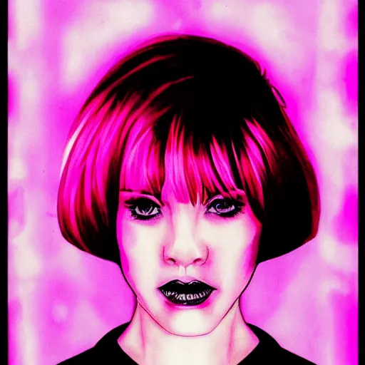 Prompt: portrait of pink hologram joi from blade runner