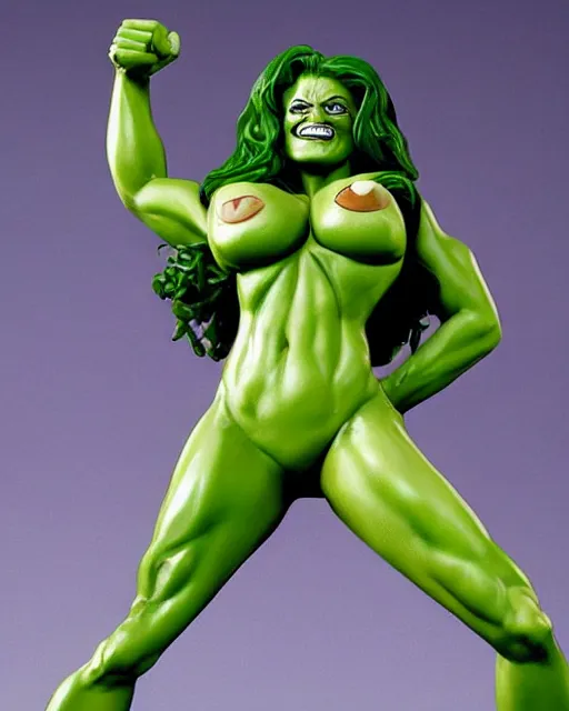 Prompt: maquette sculpture of the sensational she hulk dressed as an avenger, lifting a volkswagen beetle over her head, hyperreal, highly detailed, in the style of jordu schell