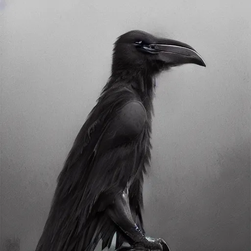 Prompt: self portrait of a raven nobleman main character. Full body with cloak and body armor, digital art, realistic, ultradetailed, concept art in the style of r/retrofuturism, art by Beksinski and Dariusz Zawadski, trending on artstation, devianart, cgsociety