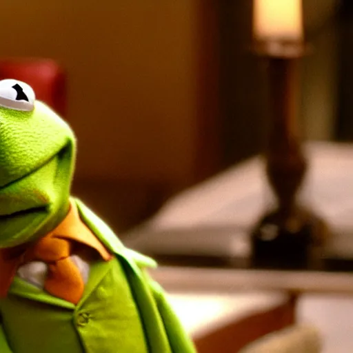 Prompt: kermit in the godfather, 4k, high detail, high-resolution photograph