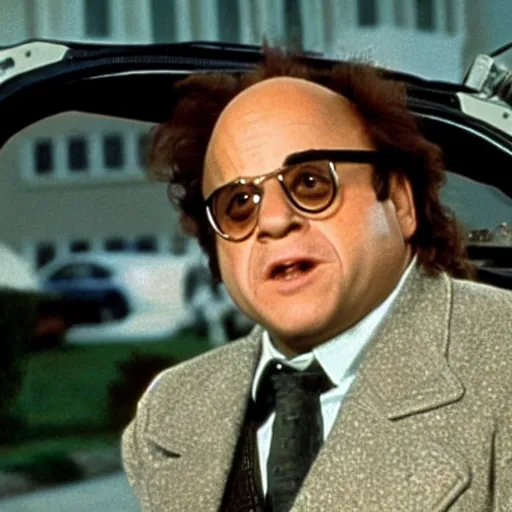 Image similar to A still of Danny Devito in Back to the Future (1985)