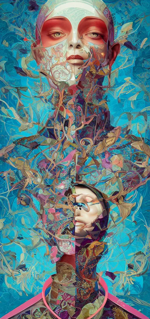 Image similar to tristan eaton, victo ngai, peter mohrbacher, artgerm portrait of a math fractal computer intelligence